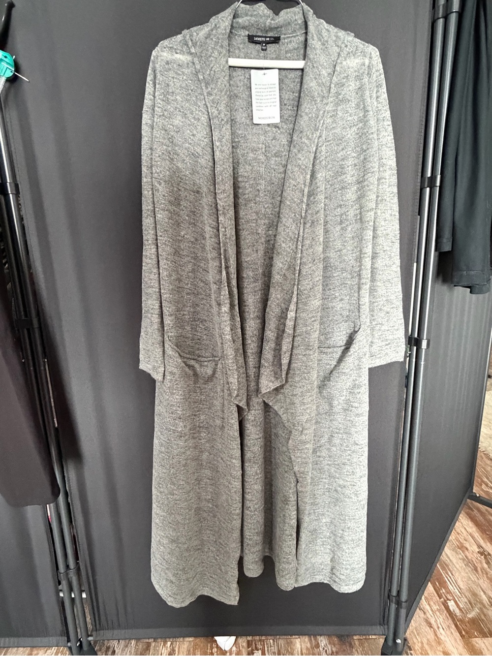 Lafayette 148 New York Heather Gray Open-Front Cardigan Medium cashmere blend - Picture 2 of 9